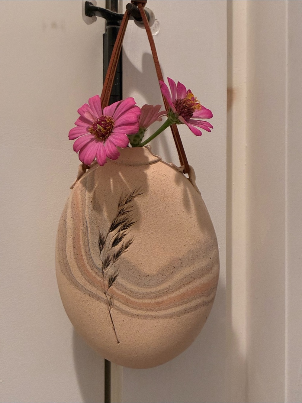 VTG Toyo Japanese Studio Pottery Ikebana Pocket Wall Vase MCM Signed